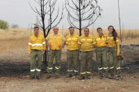 El equipo de la Universidad de Crdoba tras unas prcticas de quema controlada