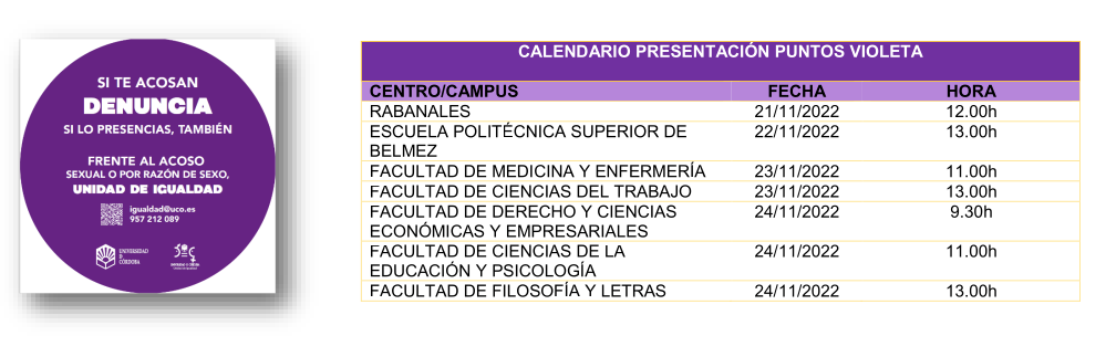 CALENDARIO PRESENTACIÓN PUNTOS VIOLETA